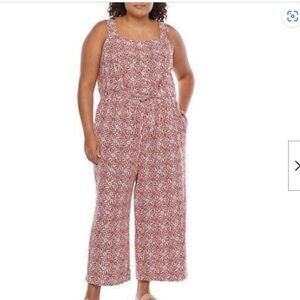 Liz Claiborne Sleeveless Belted Jumpsuit Plus Red - Womens 5X - NEW